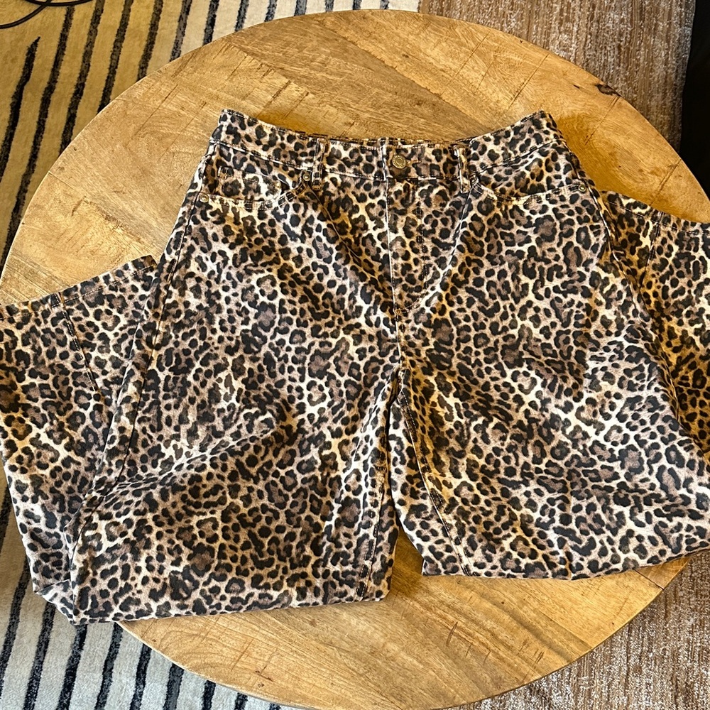 LOFT Leopard Print Barrel Jeans in Brown and Black